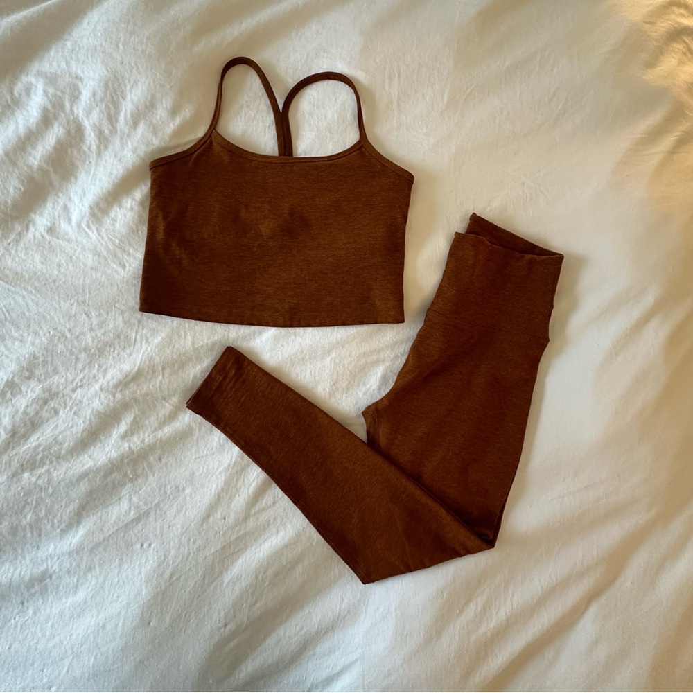 Beyond Yoga Spacedye Clove Brown Heather Matching Set - Size Small